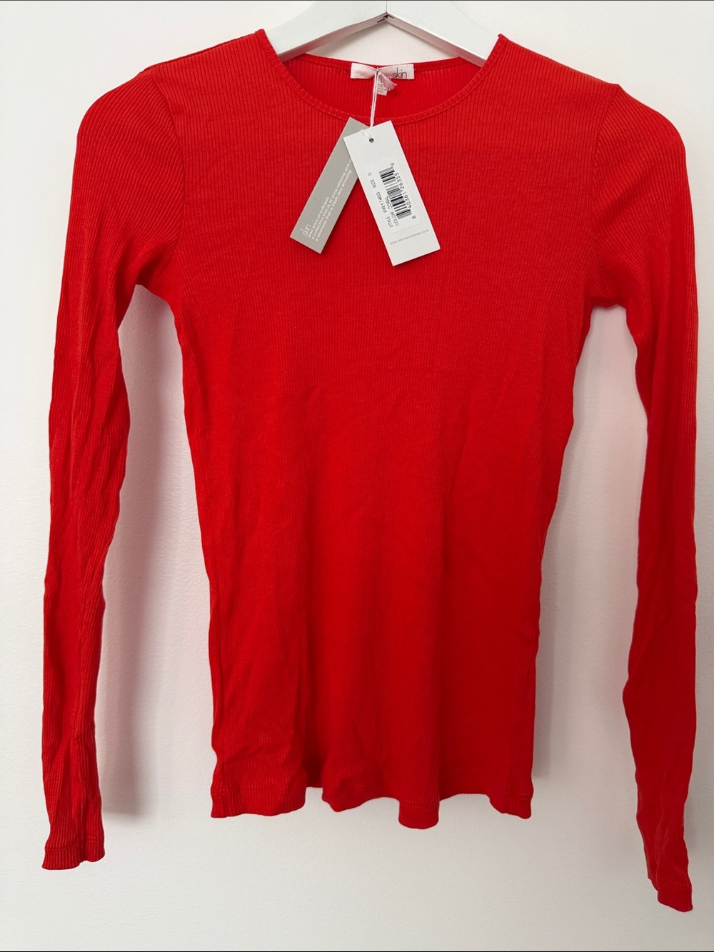 Skin Bright Red Ribbed Scoop-Neck Long Sleeve Sweater